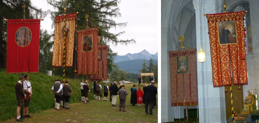 Pfarrerbichl 2011 und Fahnen in der Kirche